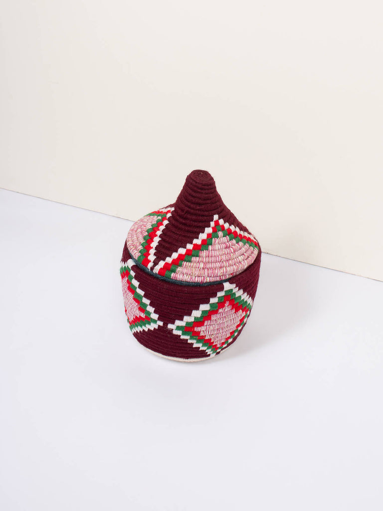 Moroccan wool storage pot by Bohemia Design in maroon