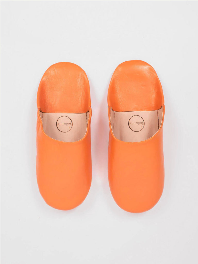 Moroccan Babouche Slippers in vibrant Clementine orange leather
