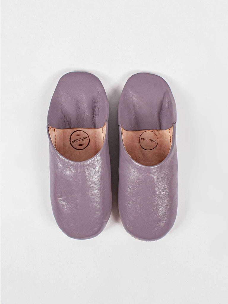 Handmade Moroccan babouche slippers in violet coloured leather by Bohemia Design