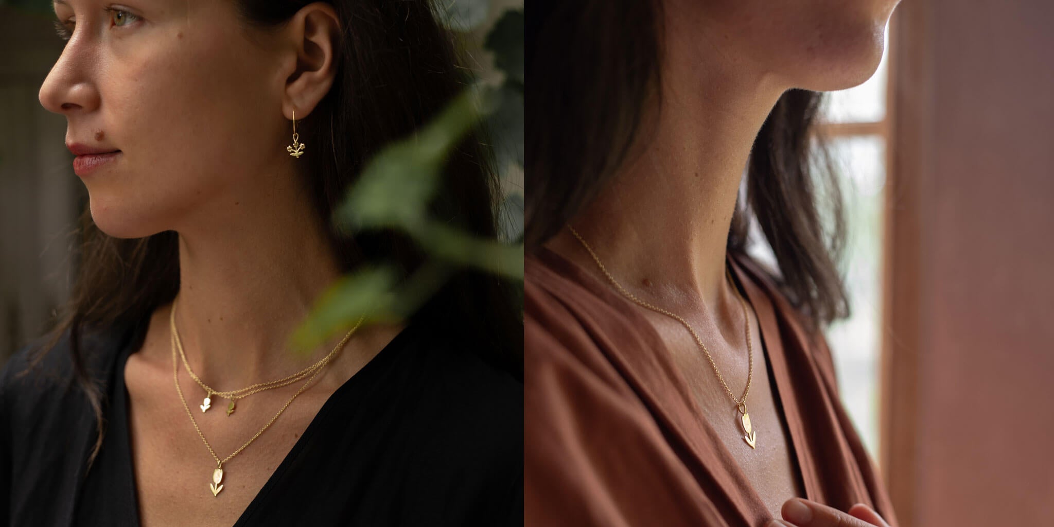 Everyday luxury gold flower layering necklaces and earrings