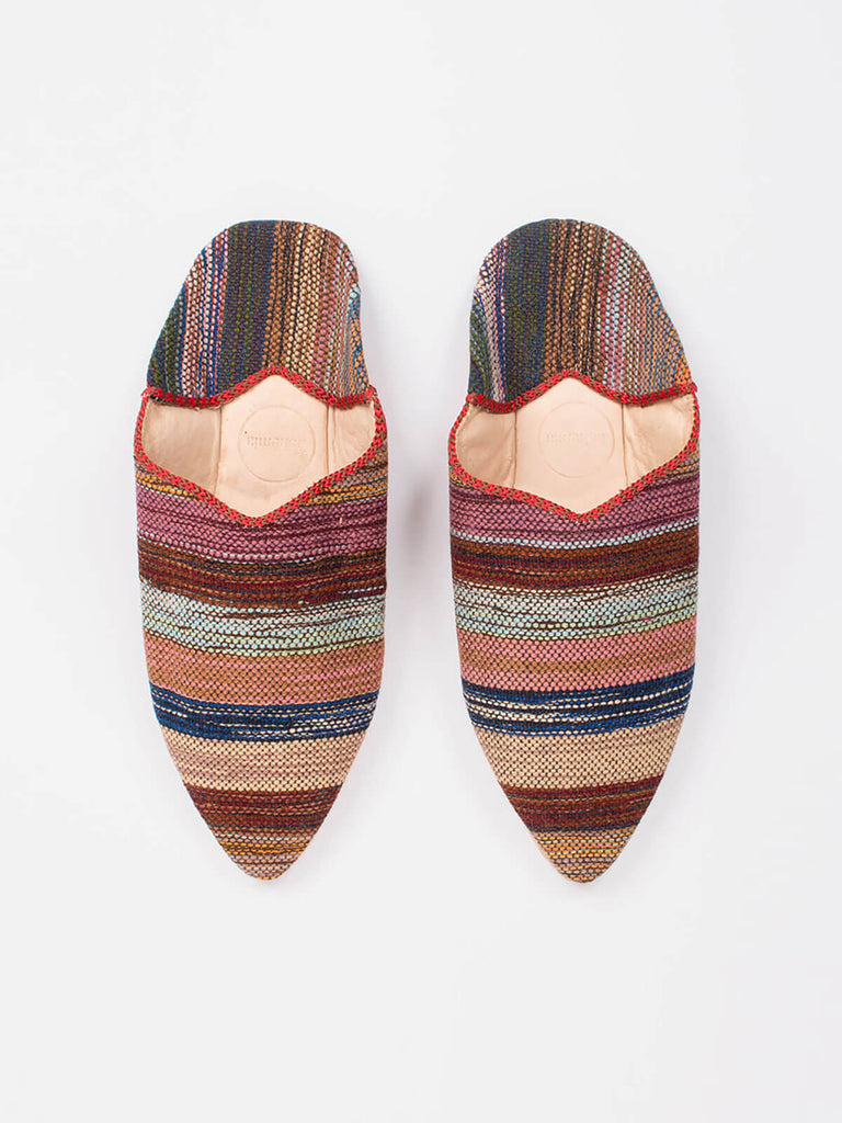 Moroccan boujad babouche slippers in atlas stripe pattern by Bohemia design