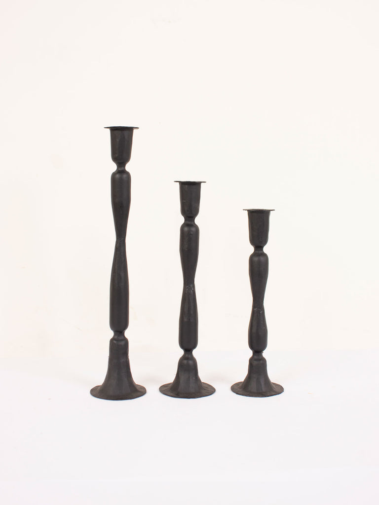 Elegant black iron Bronte candleholders in 3 sizes