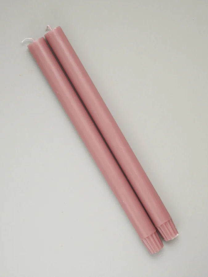 A dusty Rose Pink pair of dining candles