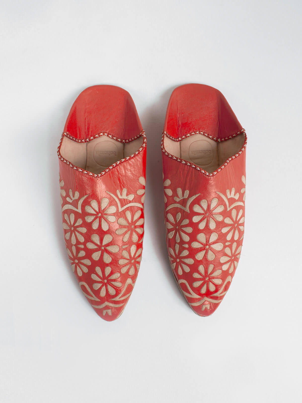 Moroccan Decorative Daisy Babouche Slippers, Orange