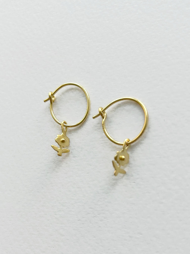 Minimalist Gold Daisy Hoop Earrings handcrafted in India