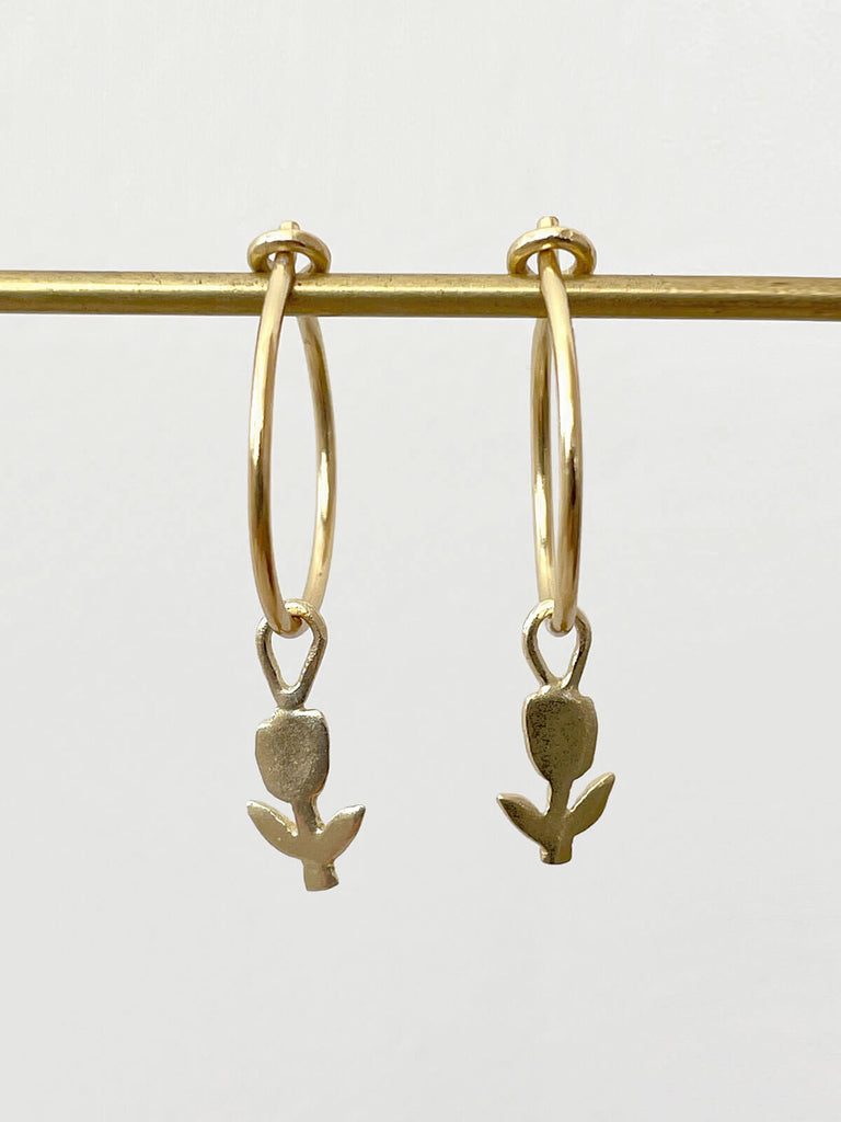 18ct gold plated minimalist hoop earrings with delicate tulip flower