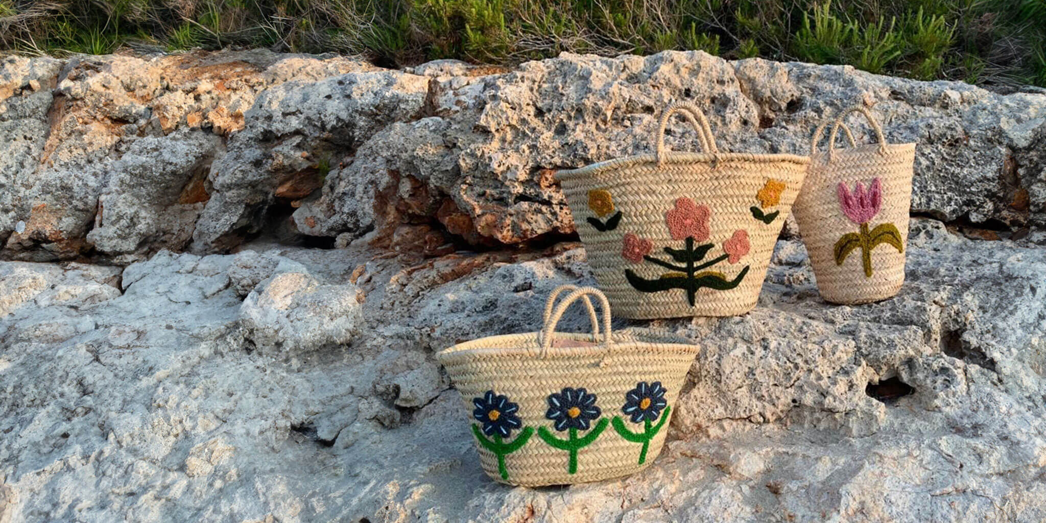 Hand embroidered floral basket bags for summer