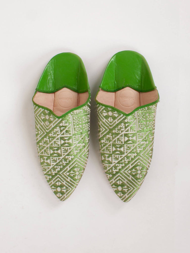 Moroccan Jacquard Pointed Babouche Slippers, Green