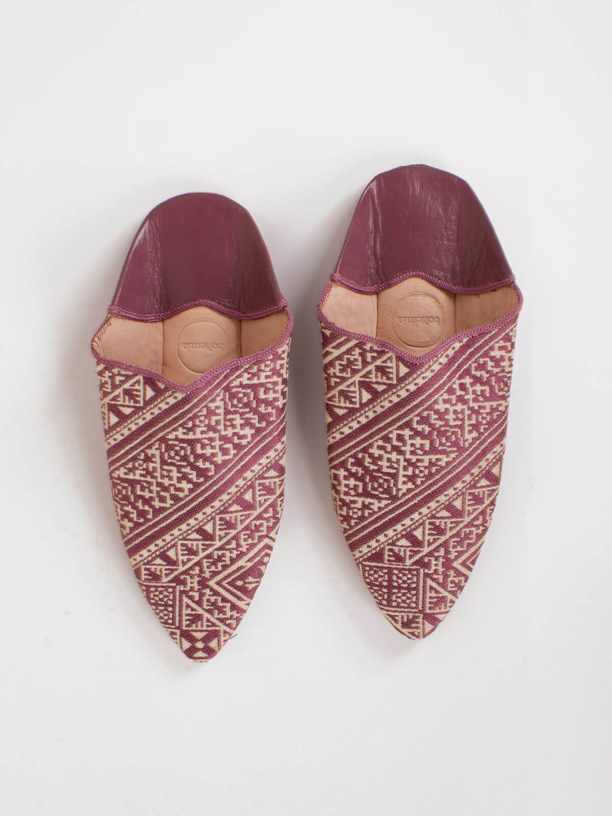 Moroccan Jacquard Pointed Babouche Slippers, Mauve