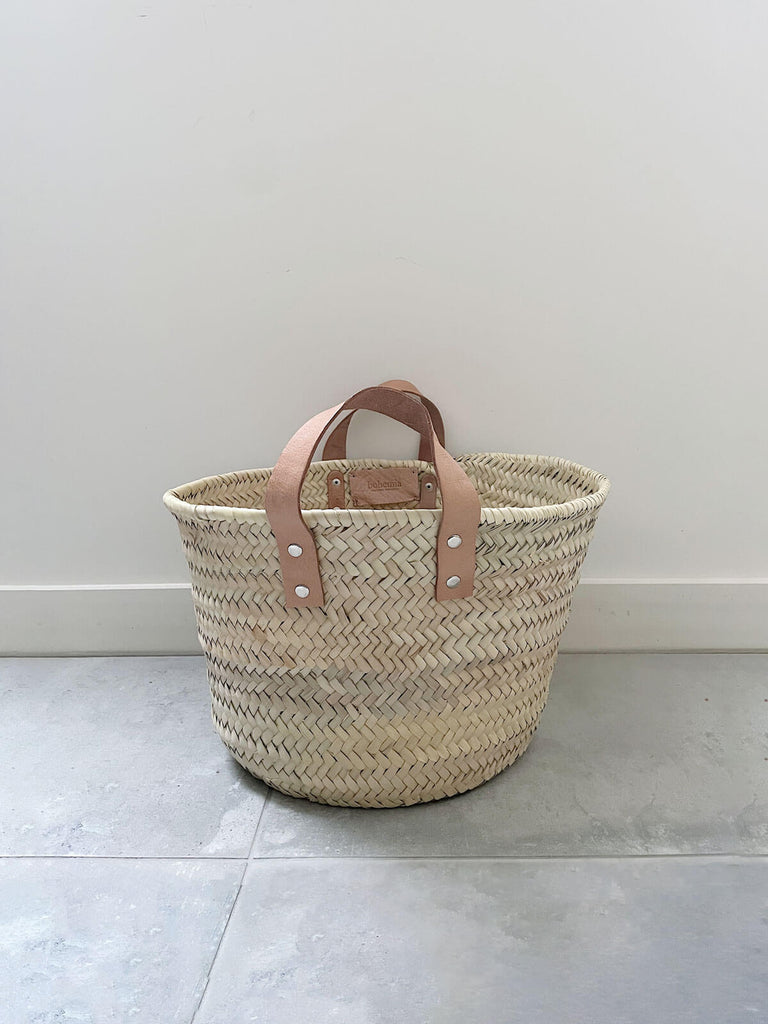 Small leather handle storage basket