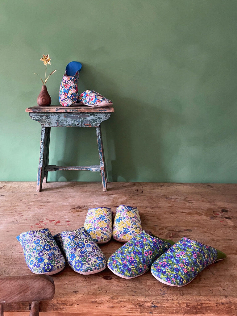 Bohemia's limited edition floral Liberty print babouche slipper collection 