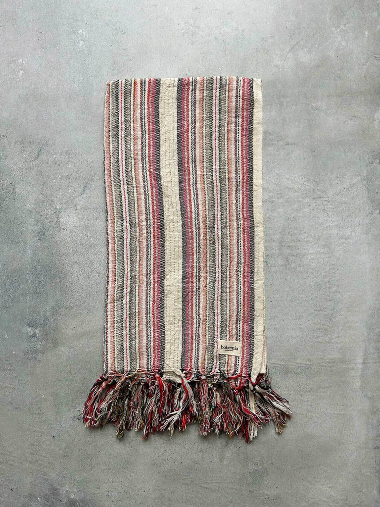 Turkish cotton hammam towel handloomed with pink and terracotta pattern