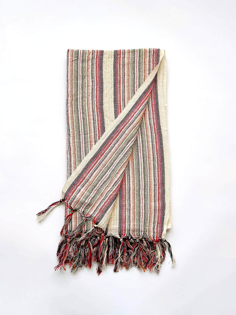 Cotton hammam towel handloomed in Turkey with pink and terracotta stripes