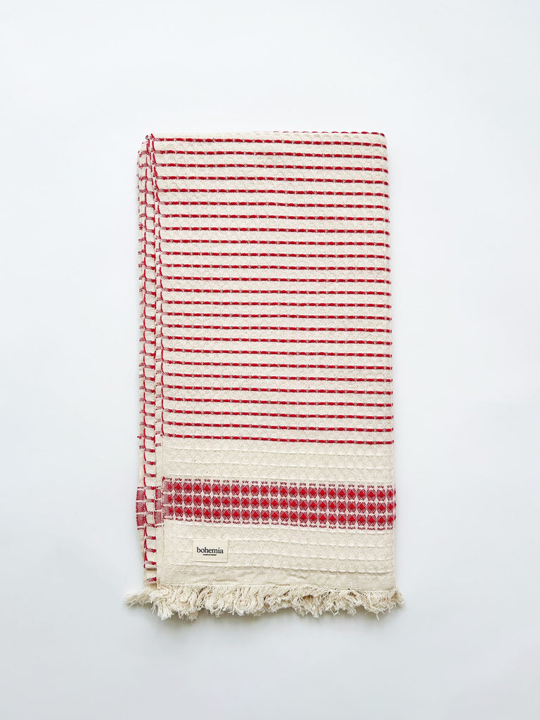 Milos Check Hammam Towel in terracotta with waffle textured weave