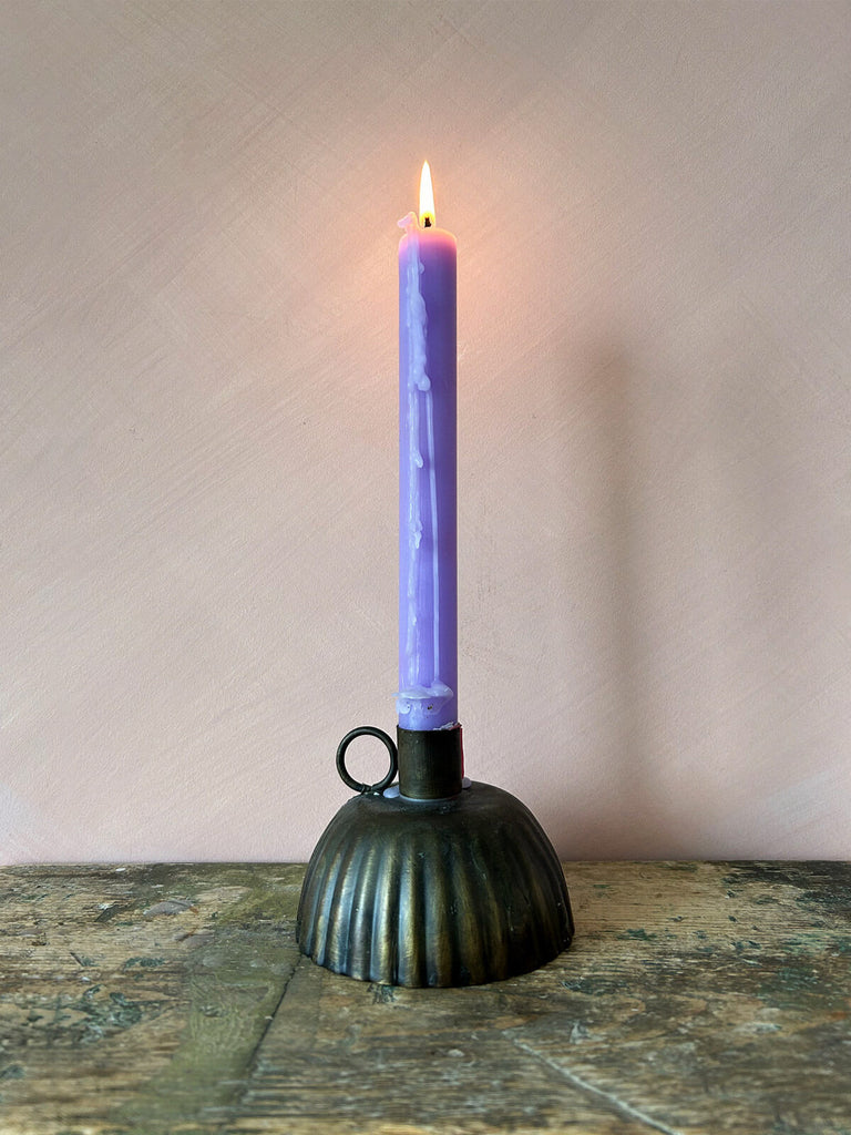 Petticoat shaped candle holder with lavender candle by Bohemia