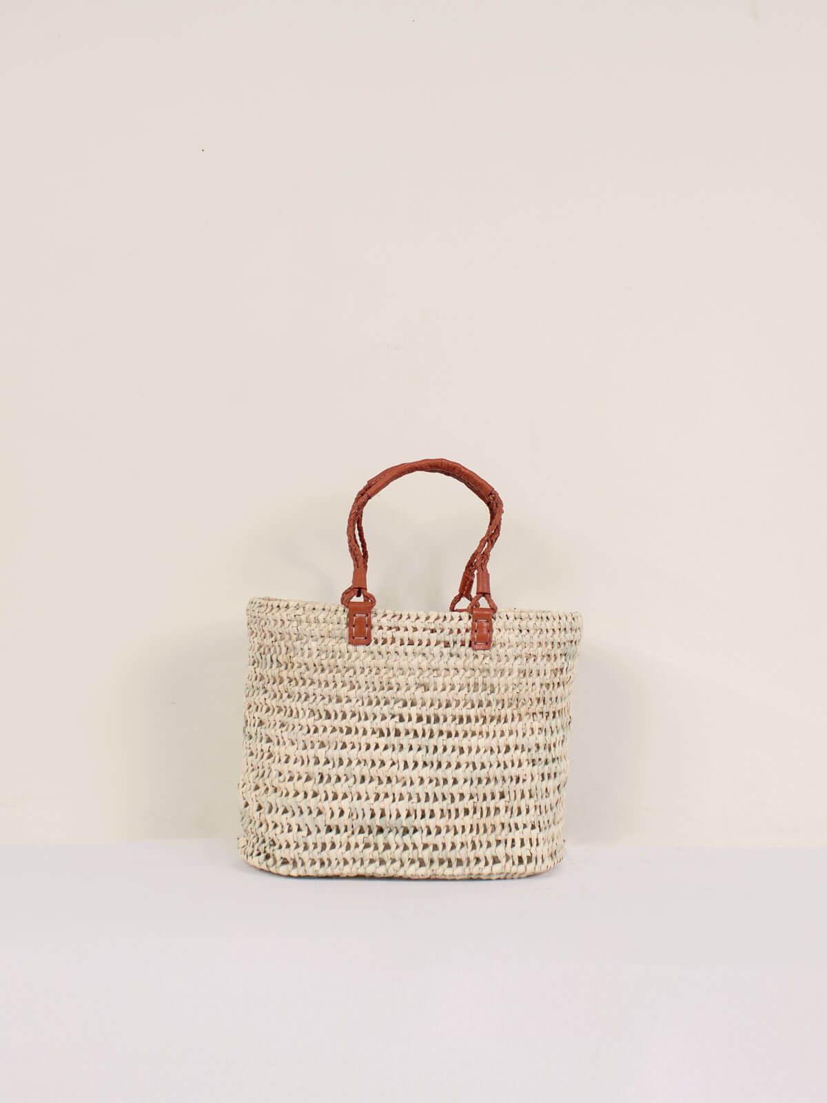 Pleated Leather Handle Basket, Terracotta