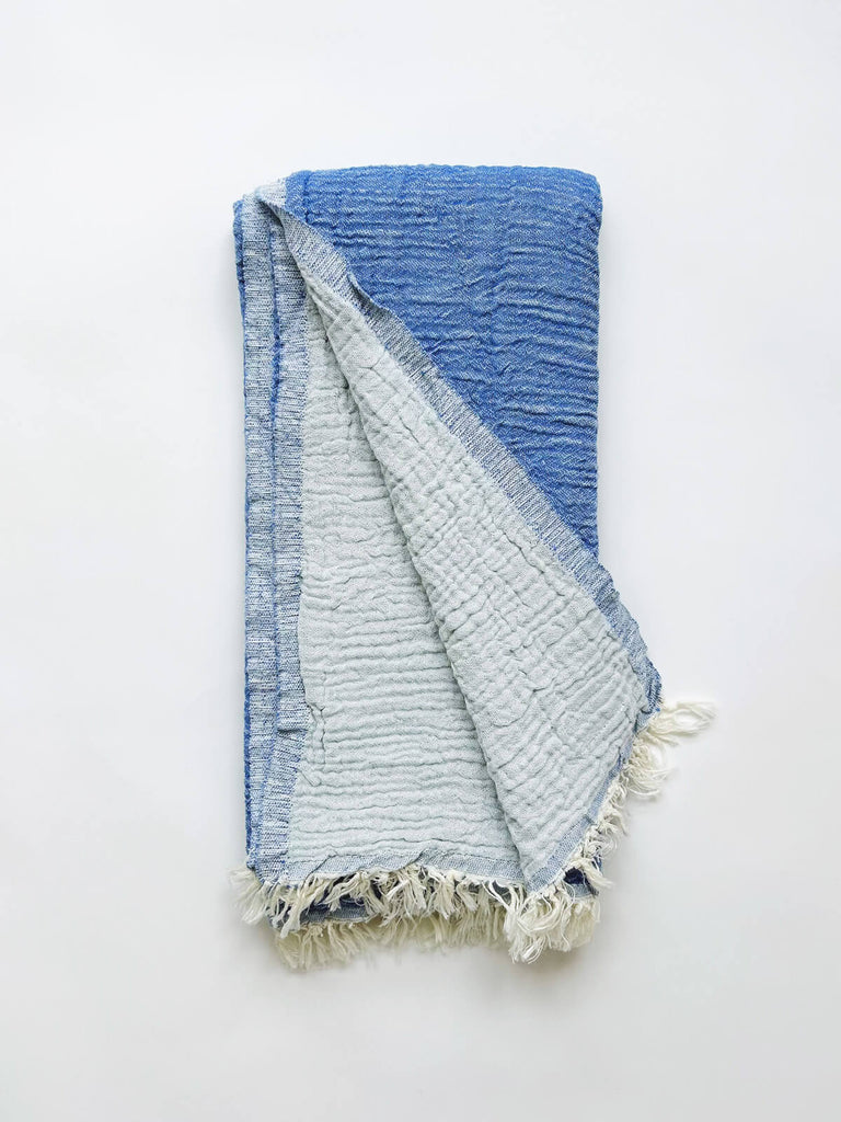 Samos Hammam Towel, Sea and Sky is a double sided 100% cotton muslin towel in a summery colour combination