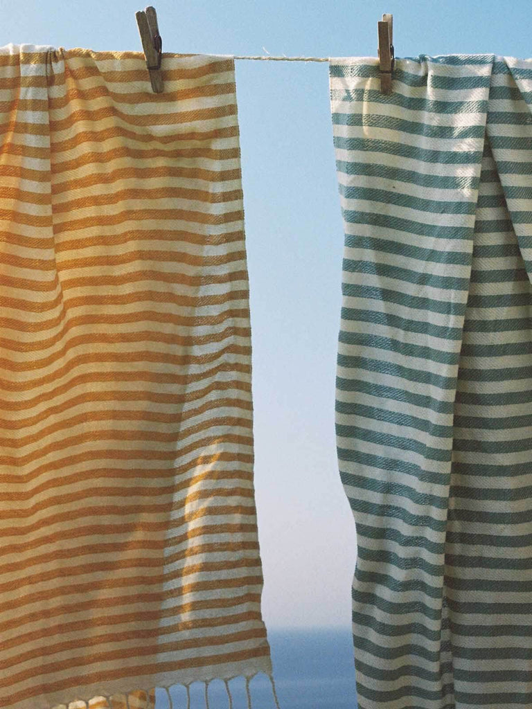 Striped Sorrento Hammam Towel in grey green stripe by Bohemia Design