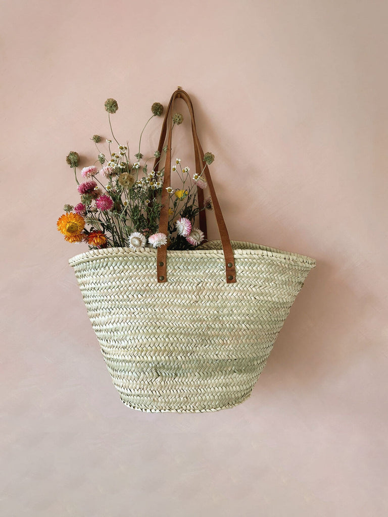 French market basket inspired Valencia shopper basket with dried flowers