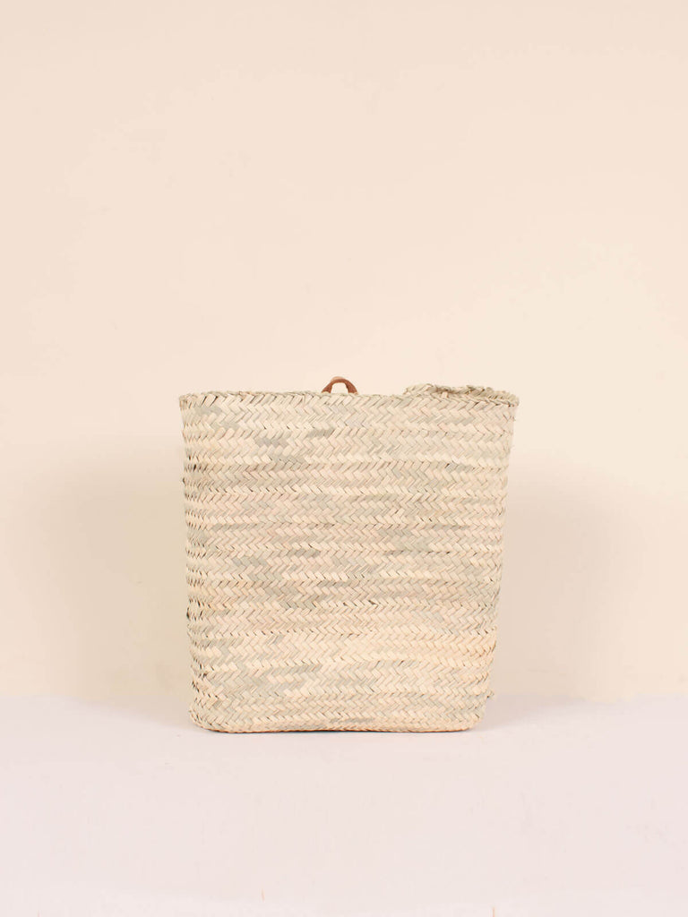Large rectangular wall basket with small leather loop for hanging