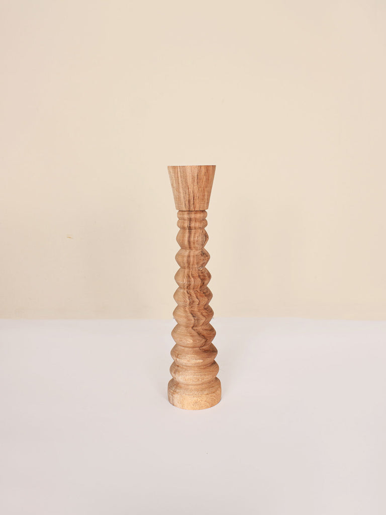 Small walnut wood candle holder with ripple design
