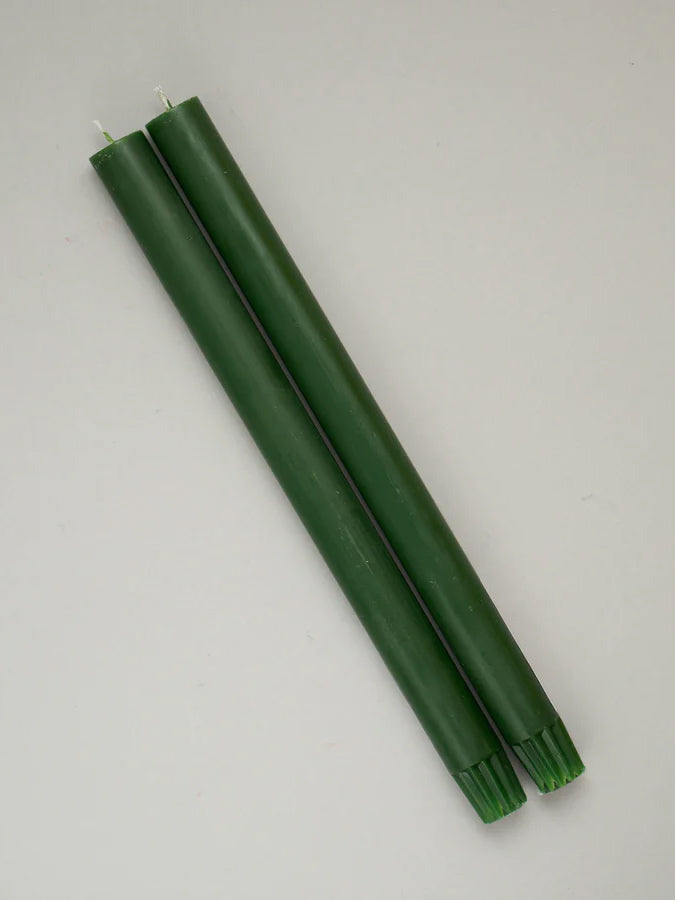 A rich Holly Green pair of dining candles