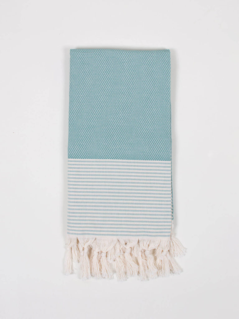 Amalfi Hammam Towel in Grey Green with textured weave pattern and stripes