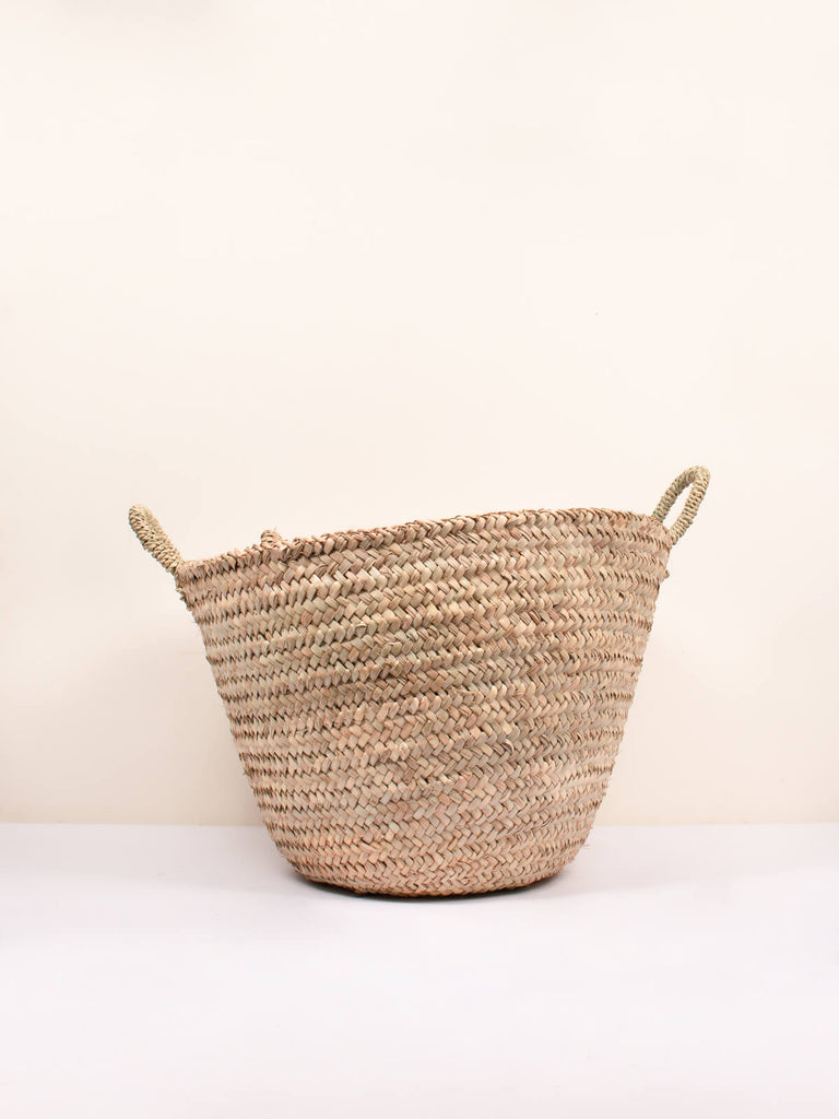Large woven Beldi Basket with short handles, ideal for laundry, craft and toy storage