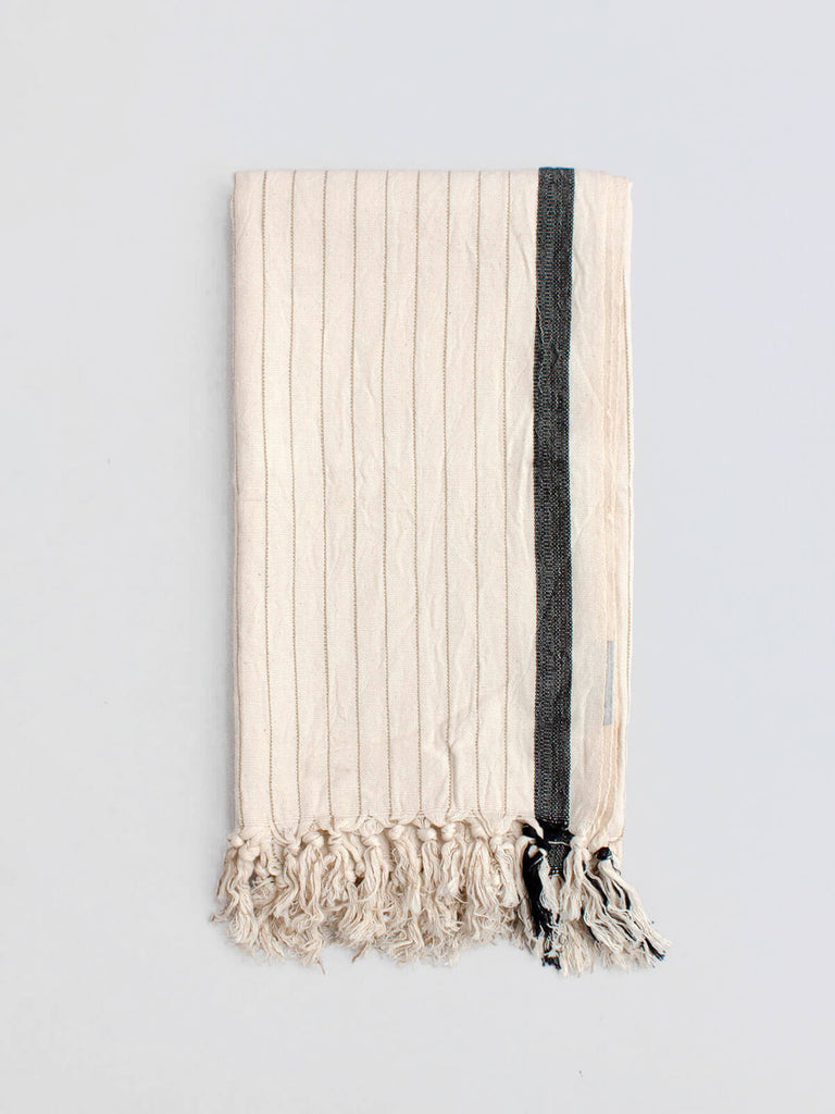 Bodrum Hammam Towel in cream with timeless black stripes