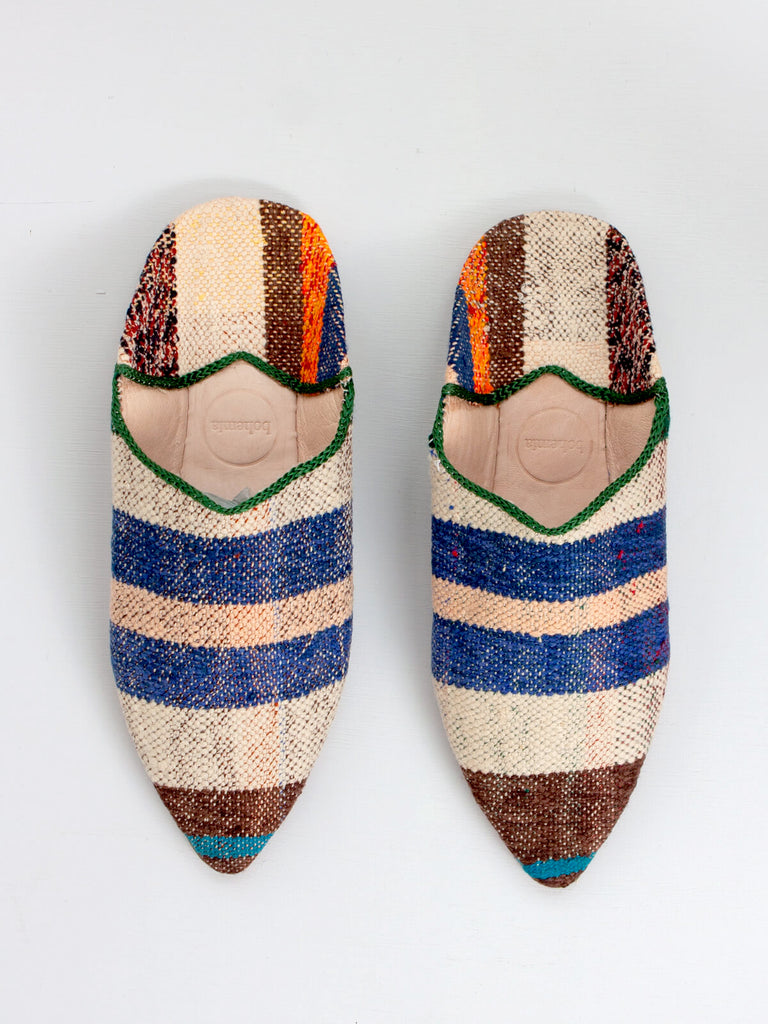 Moroccan Boujad Pointed Babouche Slippers, Green Stripe | Bohemia Design