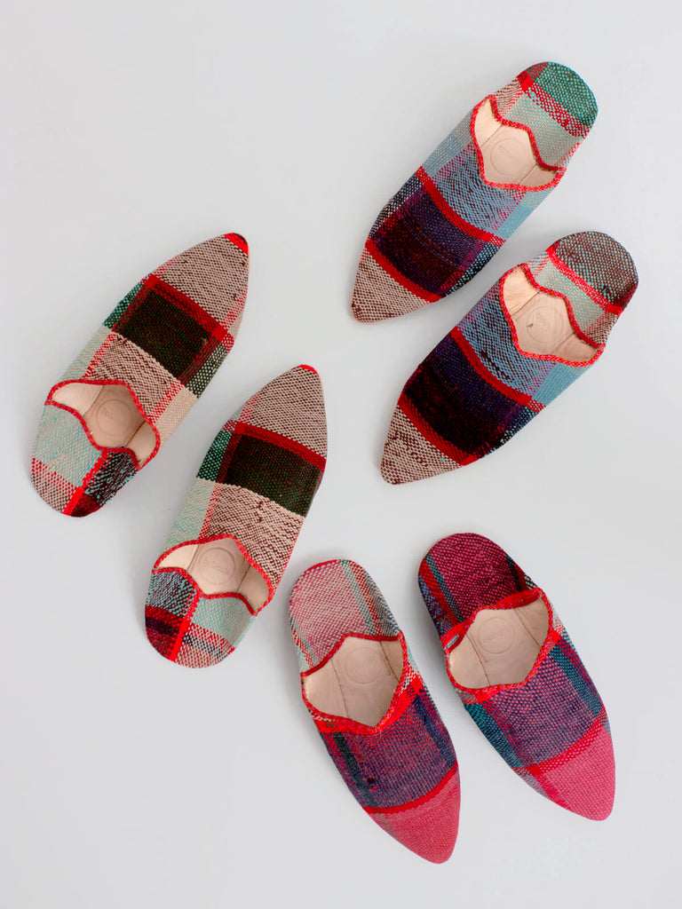 Moroccan Boujad Pointed Babouche Slippers, Happy Check | Bohemia Design