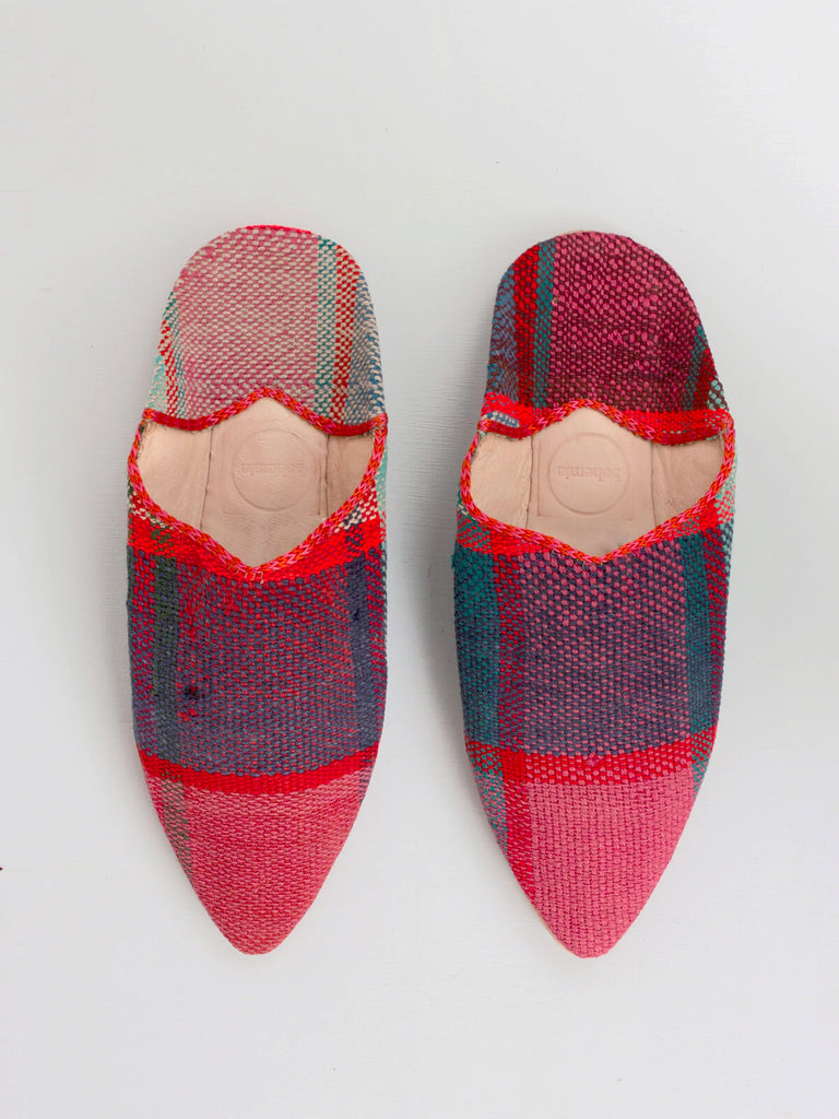 Moroccan Boujad Pointed Babouche Slippers, Happy Check | Bohemia Design