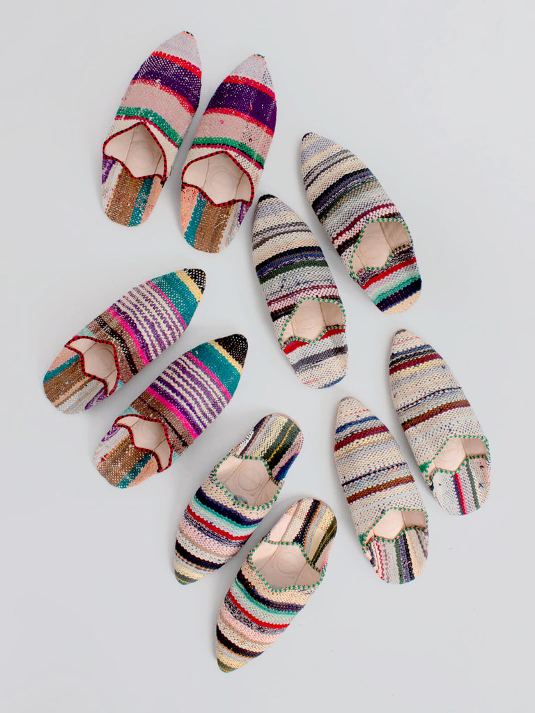 Moroccan Boujad Pointed Babouche Slippers, Pastel Stripe | Bohemia Design