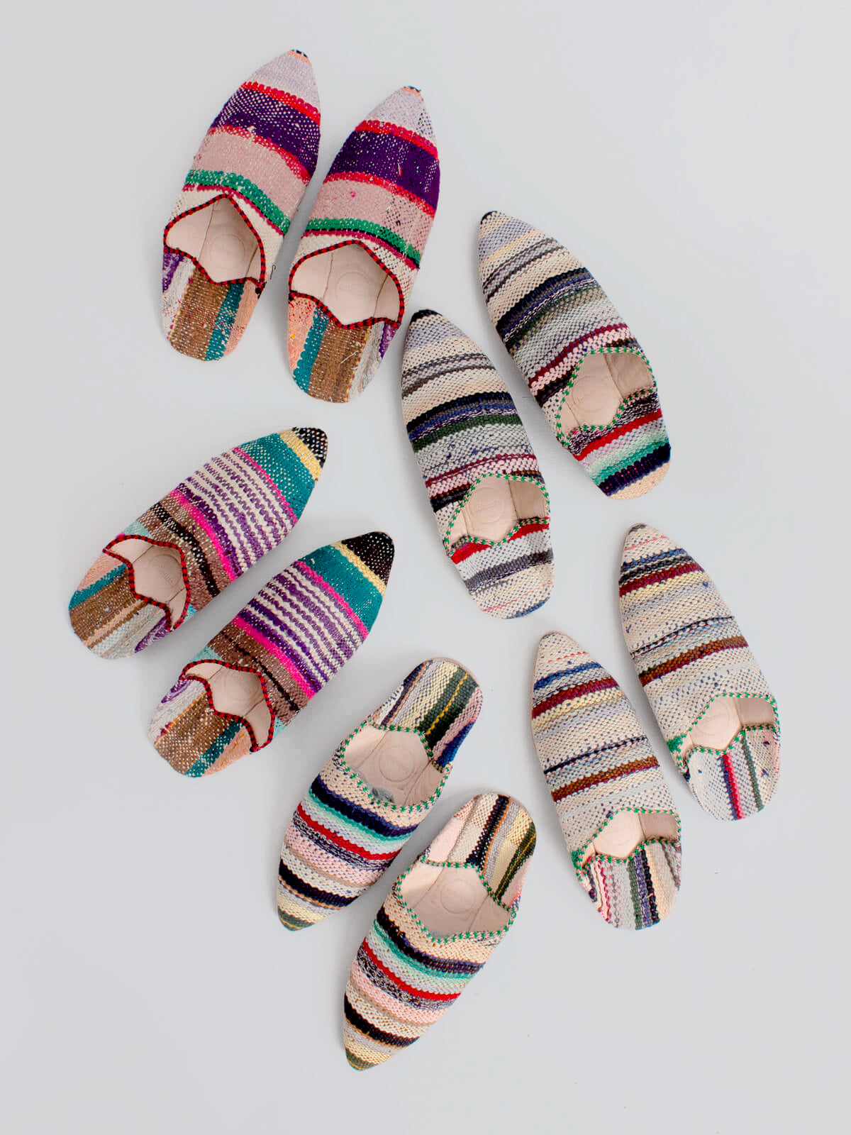 Moroccan Boujad Pointed Babouche Slippers, Pastel Stripe