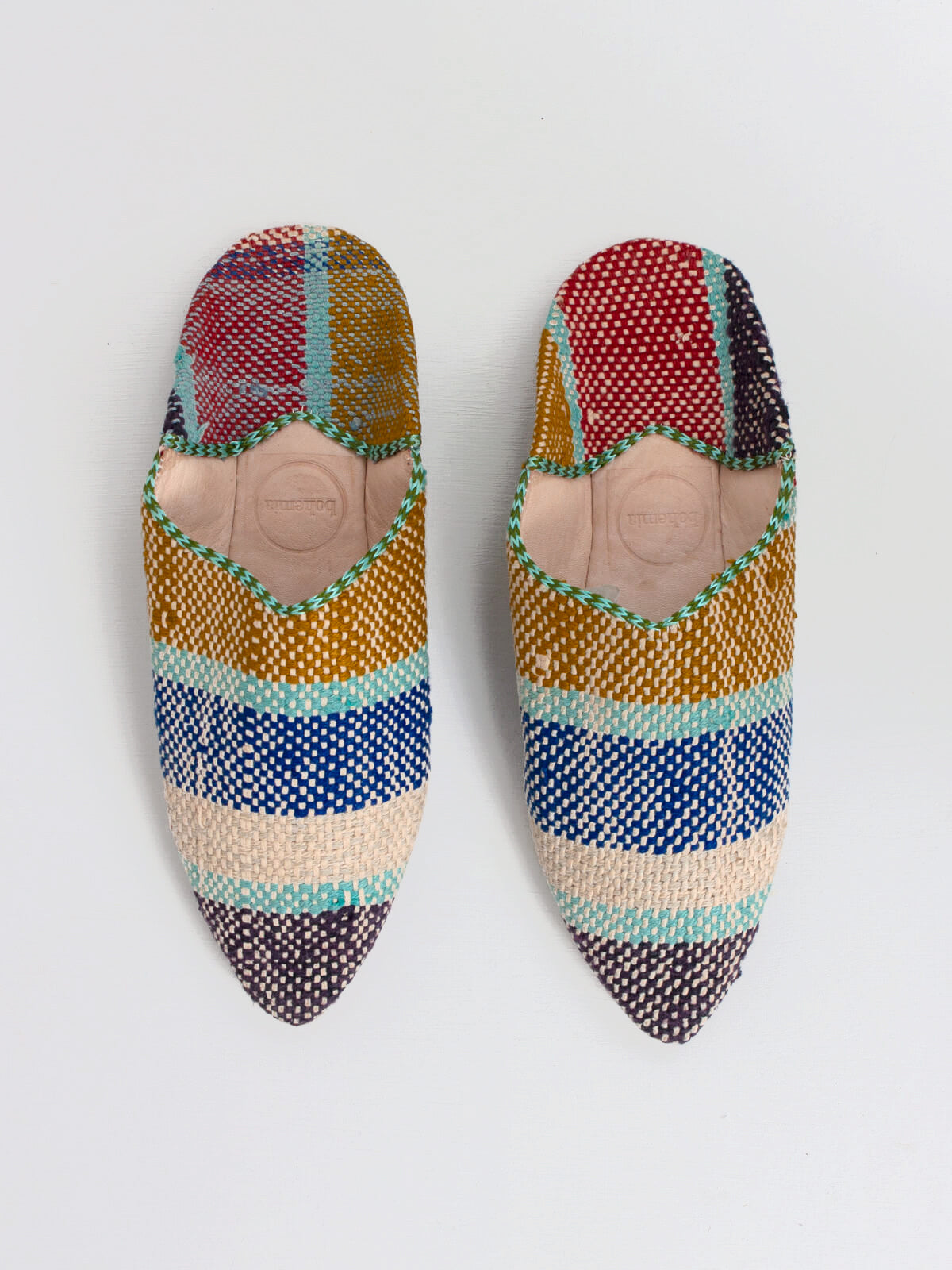 Moroccan Boujad Pointed Babouche Slippers, Winter Stripe