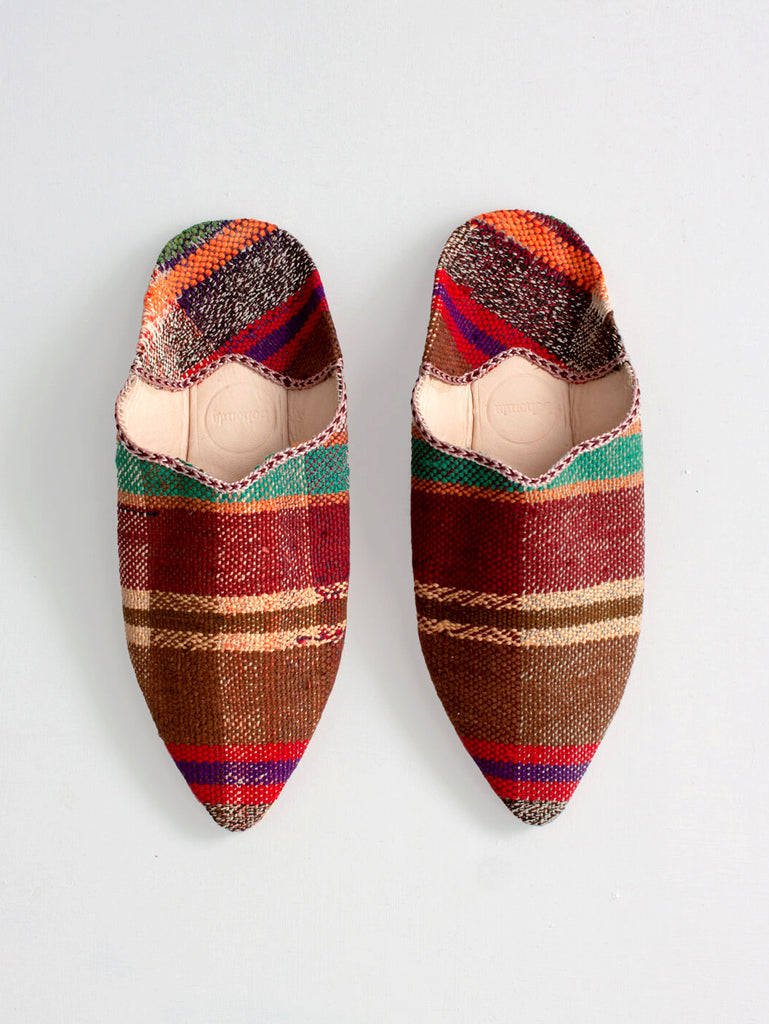 Moroccan Boujad Pointed Babouche Slippers, Brown Check - Bohemia Design