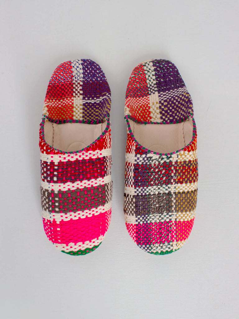 Moroccan Boujad Fabric Basic Babouche Slippers, Heather Check | Bohemia Design