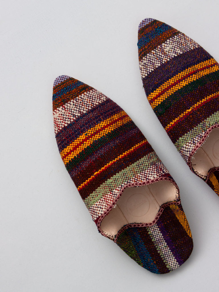 Moroccan Boujad Pointed Babouche Slippers, Saffron Stripe - Bohemia Design