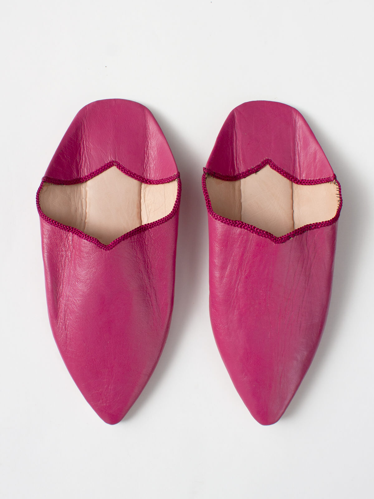 Moroccan Plain Pointed Babouche Slippers, Fuchsia
