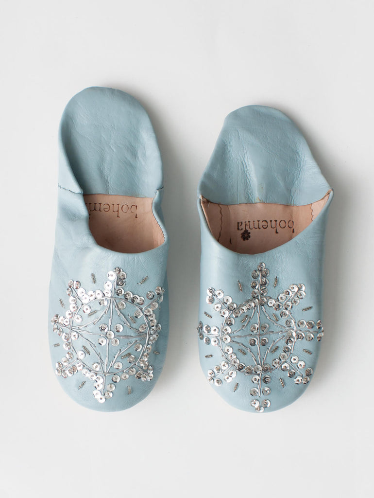 Moroccan Babouche Sequin Slippers, Pearl Grey | Bohemia Design