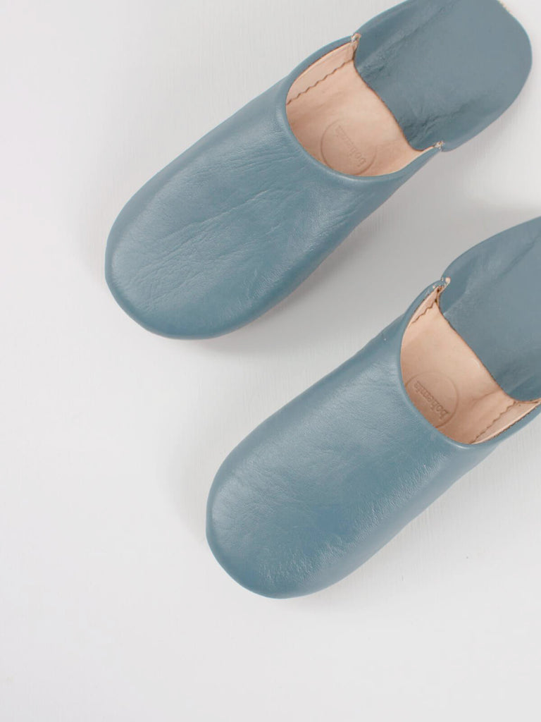 Moroccan Babouche Basic Slippers, Blue Grey - Bohemia Design