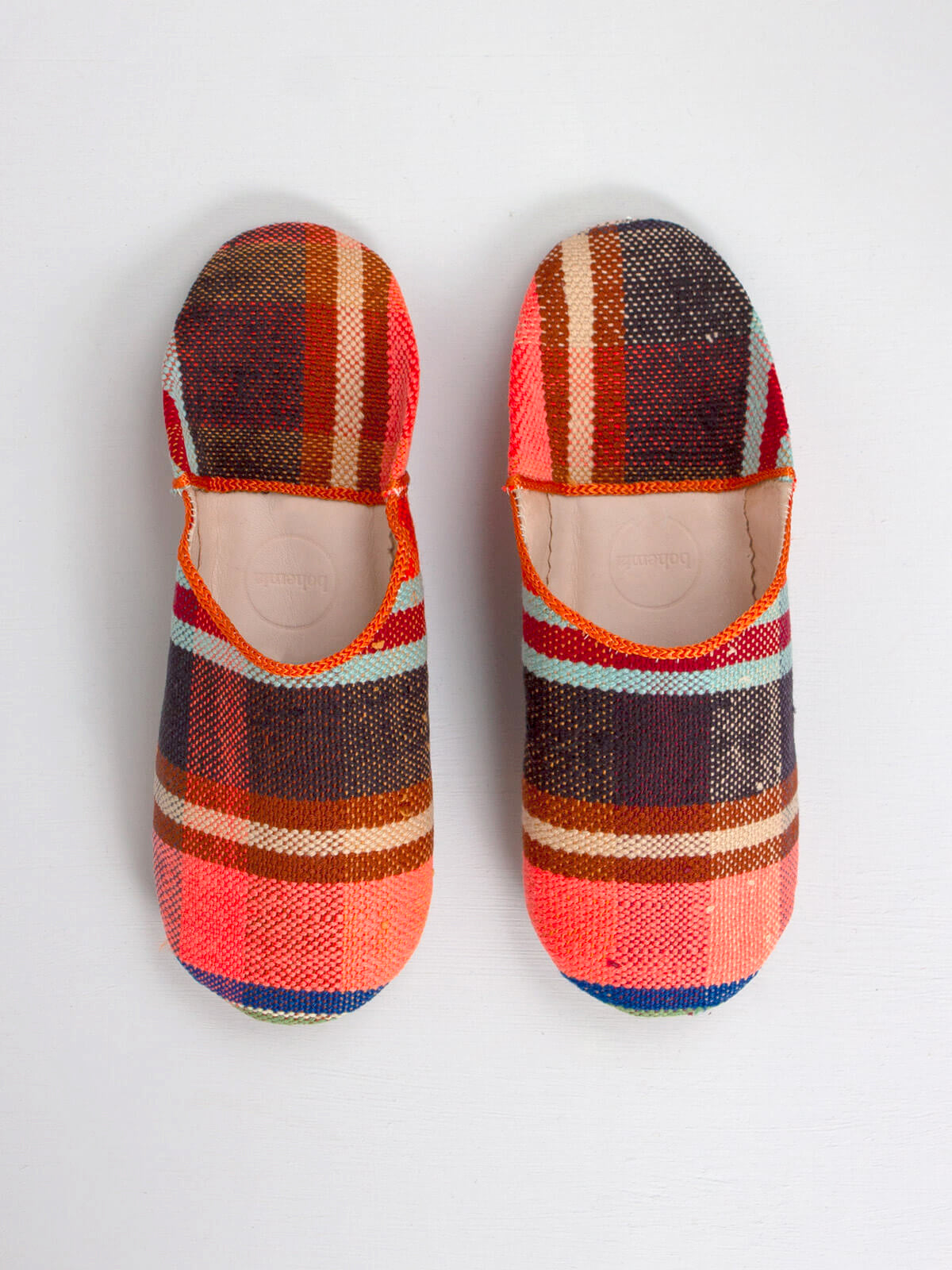 Moroccan Boujad Basic Babouche Slippers, Sunset Check