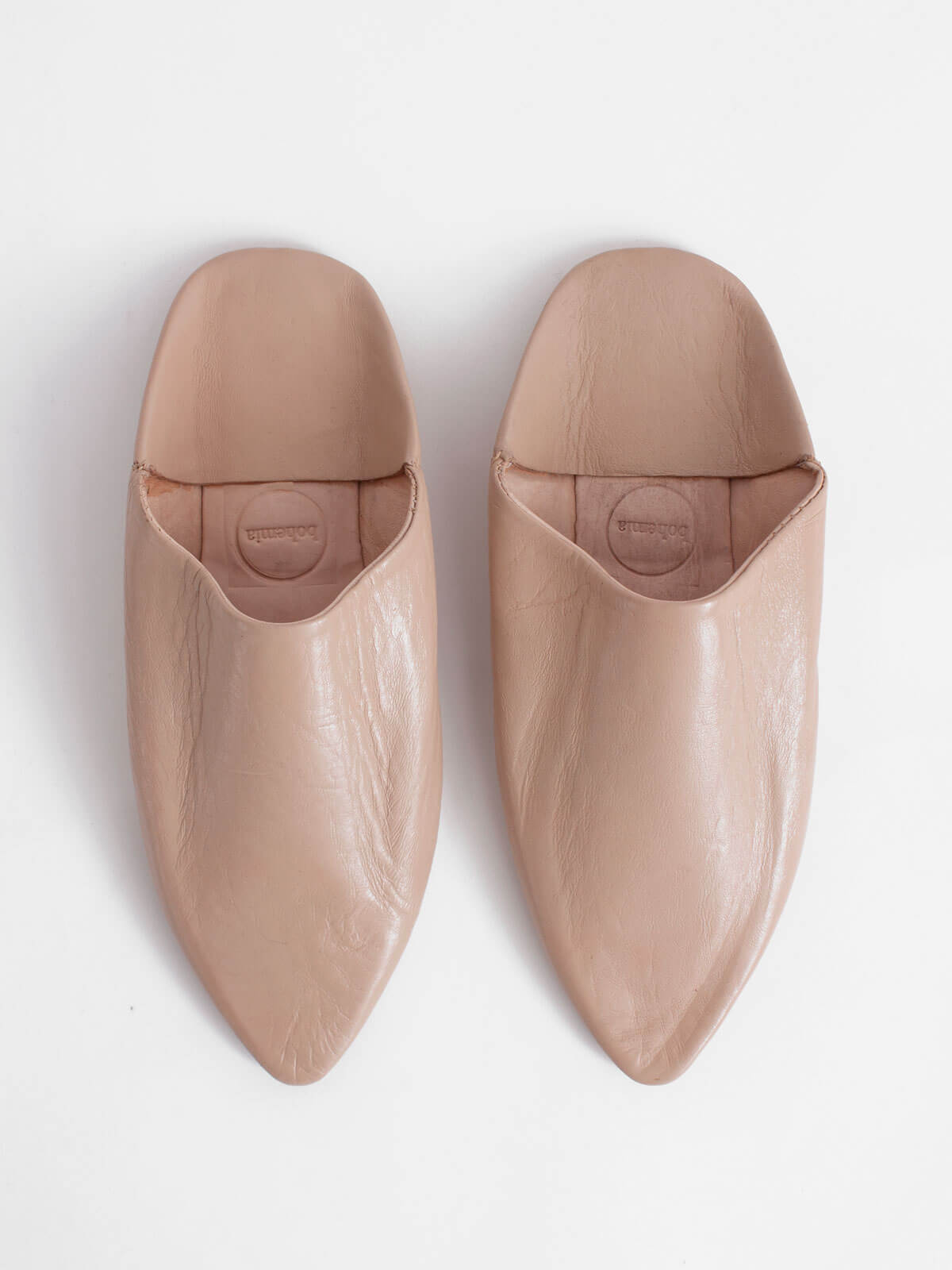 Moroccan Classic Pointed Babouche Slippers, Nude