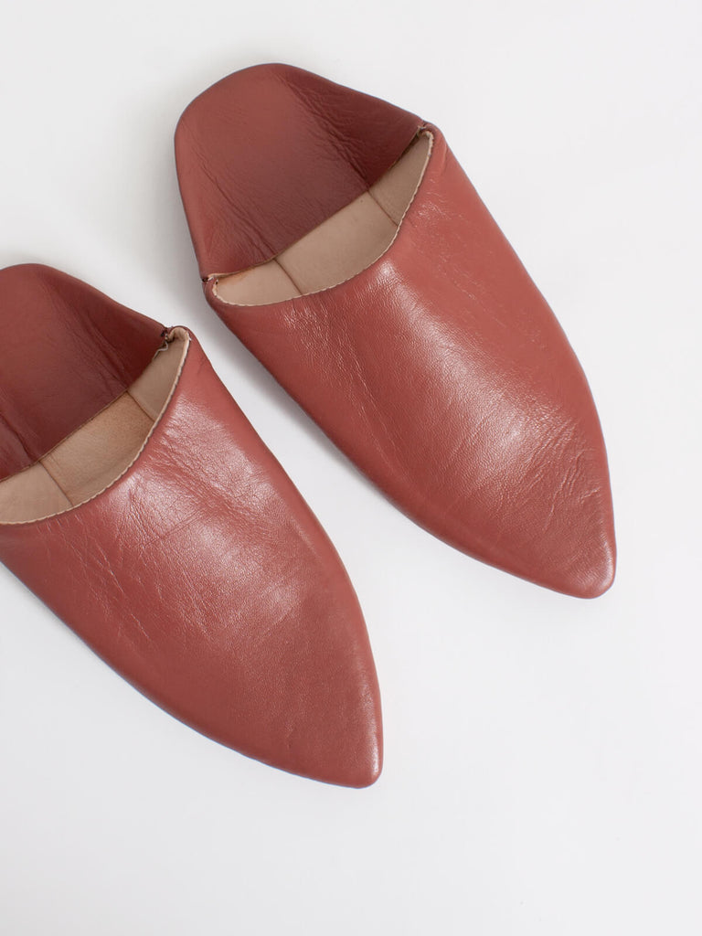 Moroccan Classic Pointed Babouche Slippers, Terracotta - Bohemia Design