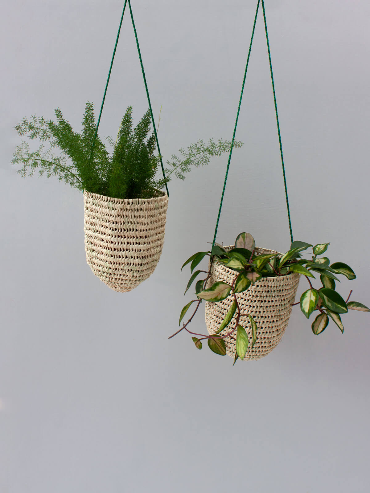 Open Weave Dome Hanging Baskets, Green