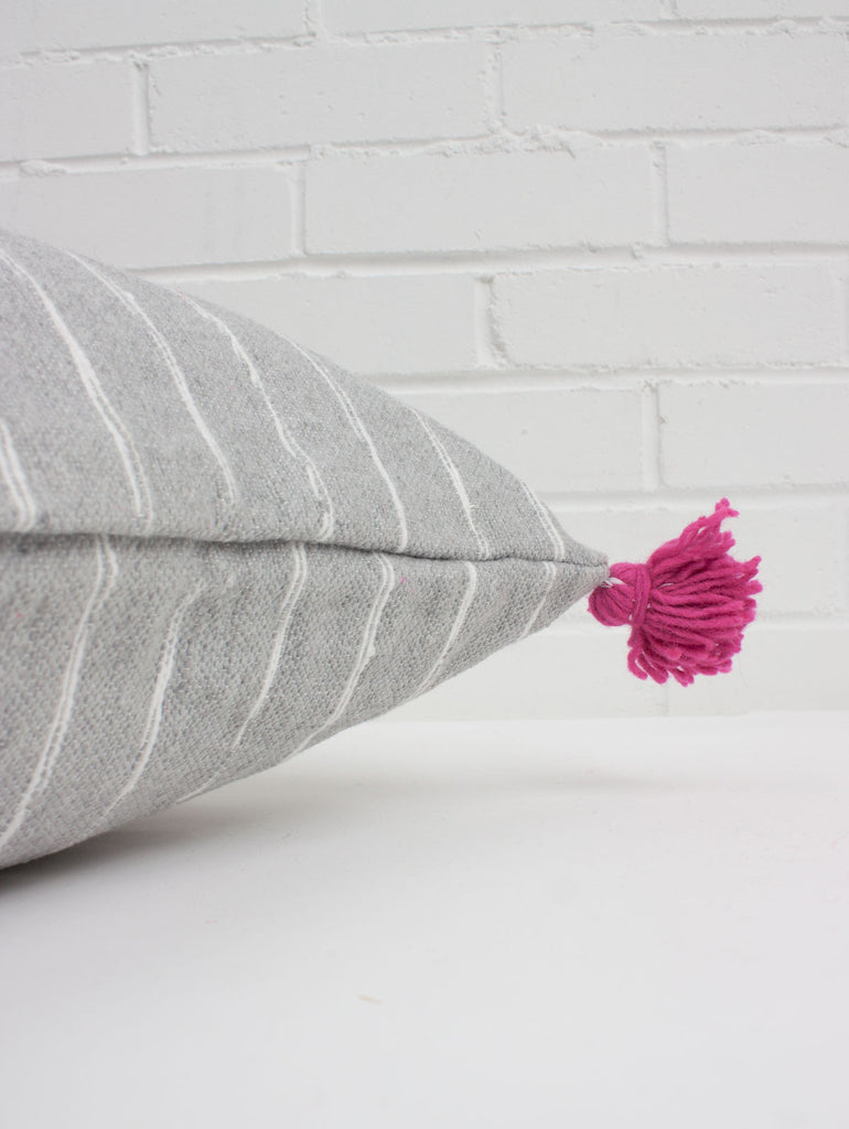 Grey Cotton Scribble Stripe Square Cushions, Pink - Bohemia Design