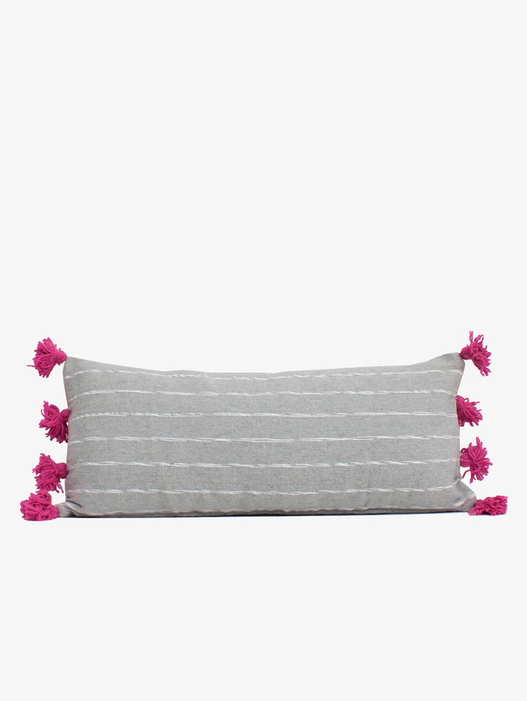 Grey Cotton Scribble Stripe Rectangle Cushions, Pink - Bohemia Design