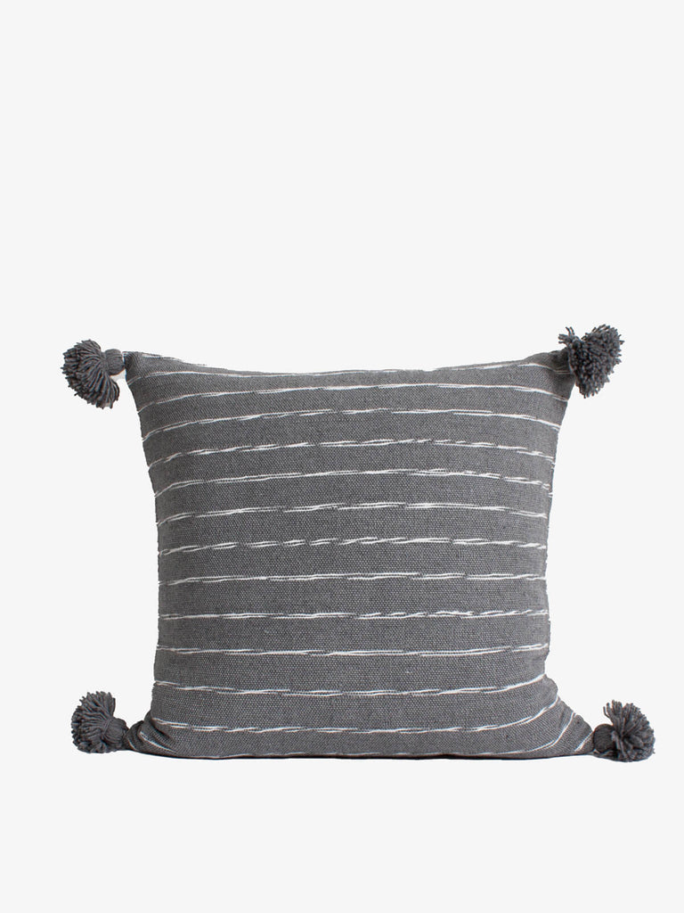 Cotton Scribble Stripe Square Cushions, Charcoal | Bohemia Design