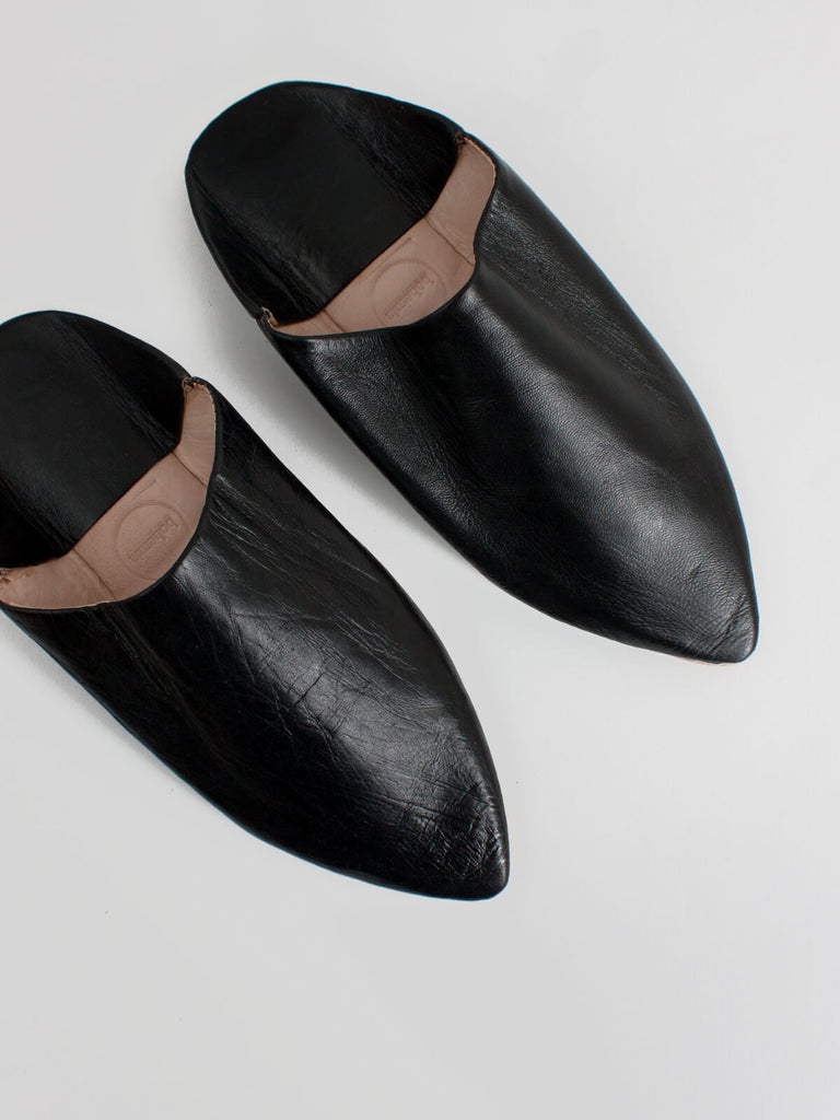 Moroccan Mens Pointed Babouche Slippers, Black - Bohemia Design