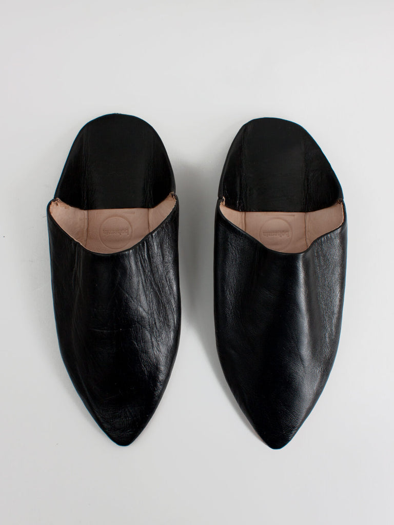 Moroccan Mens Pointed Babouche Slippers, Black - Bohemia Design